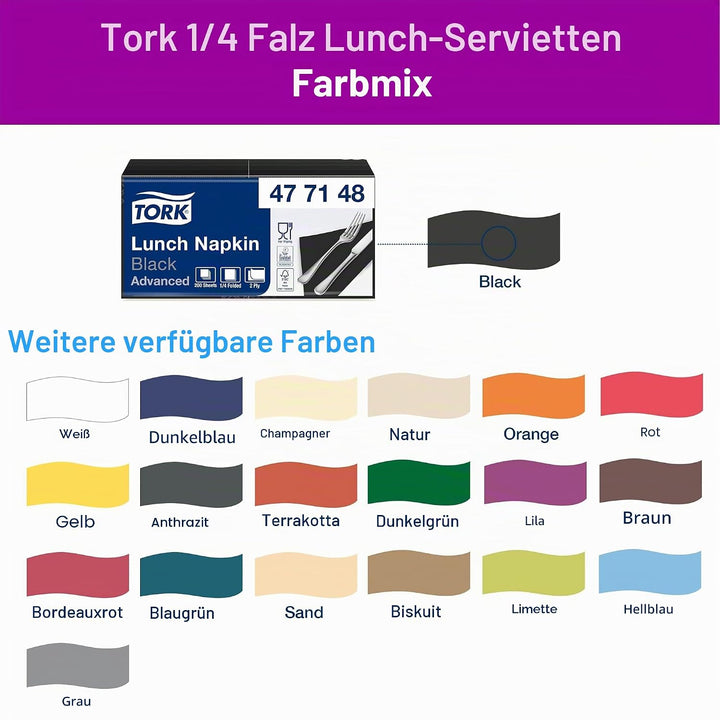 Tork 477148 Lunchservietten Schwarz / 2-lagige Servietten für kleine Gerichte &amp; Snacks / Advanced Qu