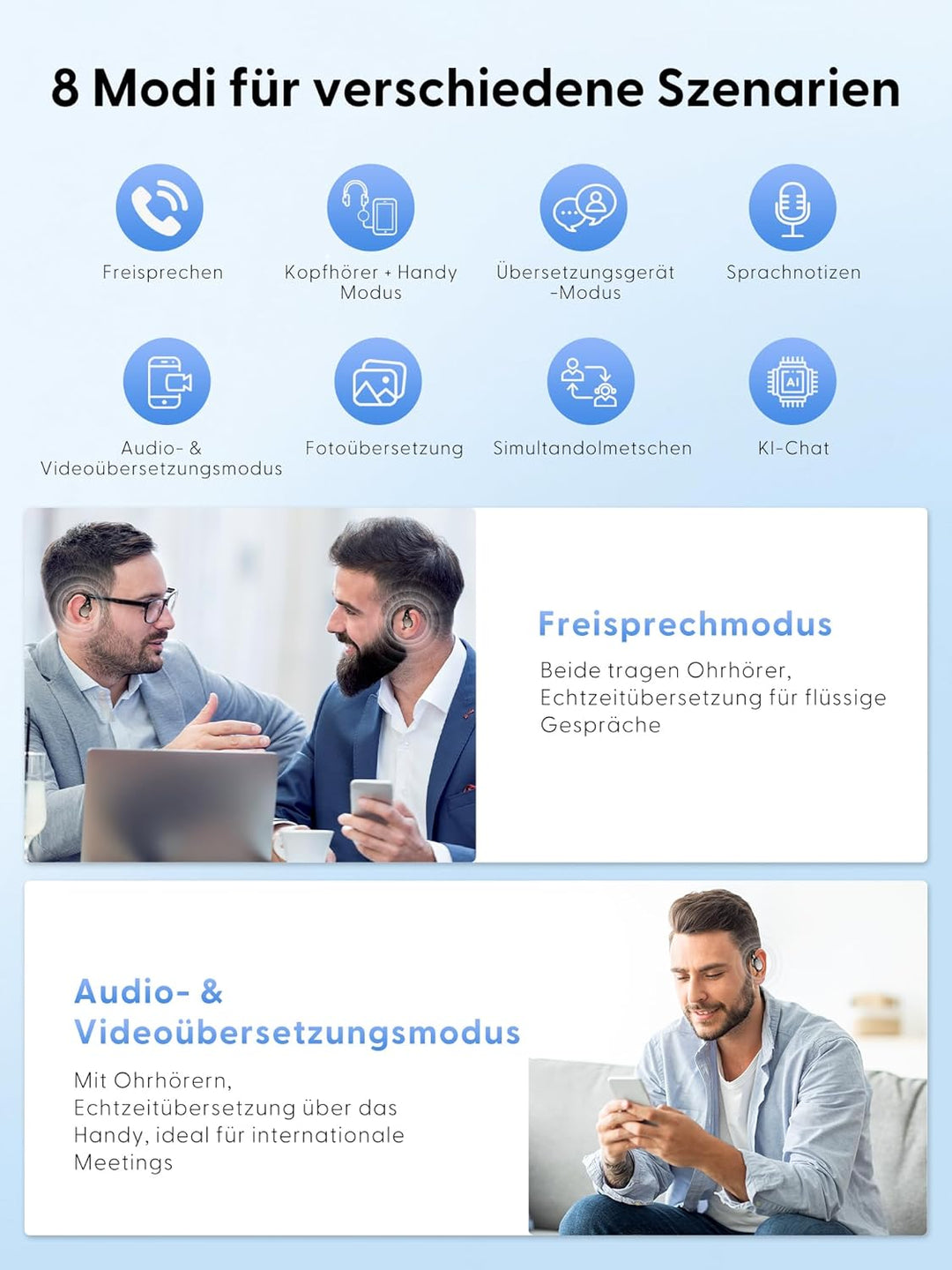 AI Kopfhörer Übersetzer Echtzeit übersetzungskopfhörer: 3-in-1 Sprachübersetzer mit 164 Sprachen - 4