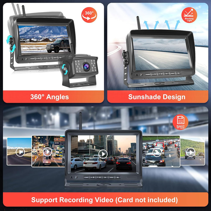 Rückwärtskamera KIT, Hodozzy Digitale Kabellos Rückfahrkamera 7 Zoll IPS Bildschirm Monitor Set AHD