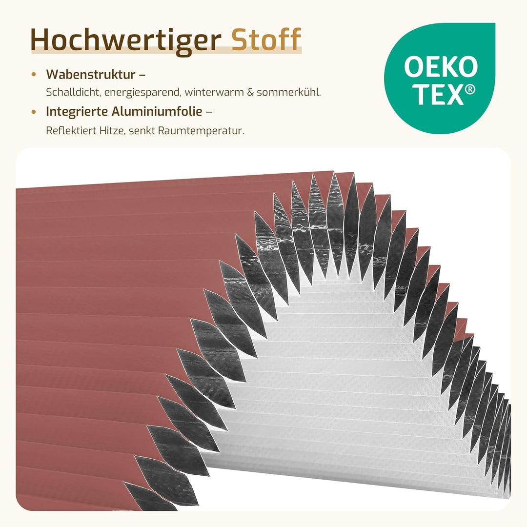 Verdunklungsplissee Wabenplissee ohne Bohren Weiss-Weinrot 40x110cm(BxH) Thermo Plissee ohne Bohren