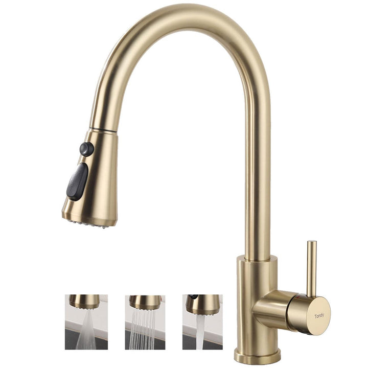 Edelstahl Küchenarmatur mit Ausziehbar Brause, Wasserhahn Küche mit 3 Strahlarten, 360° Drehbare Hoc