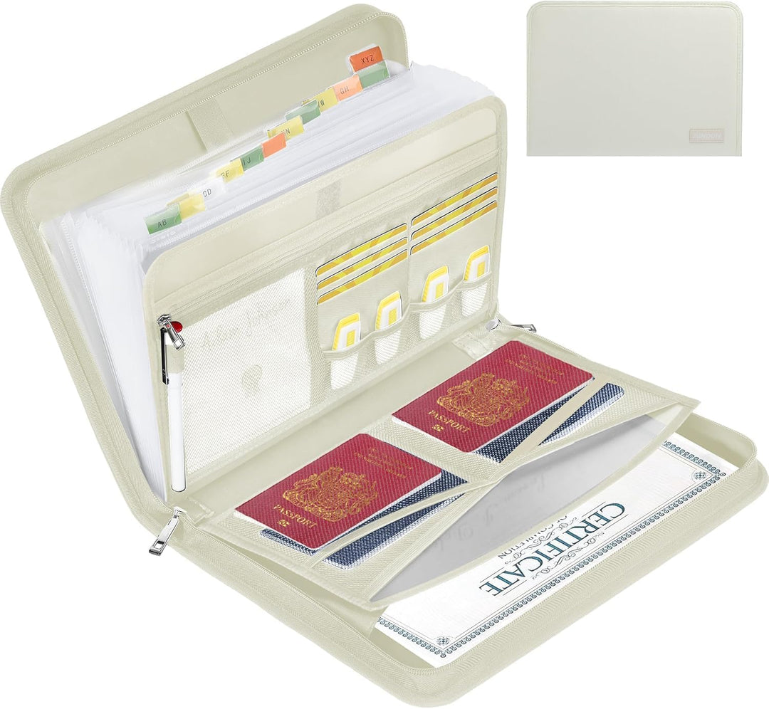 JUNDUN Fächermappe - Dokumentenmappe a4 mit mehreren Fächern - Feuerfest Dokumententasche mit Reissv