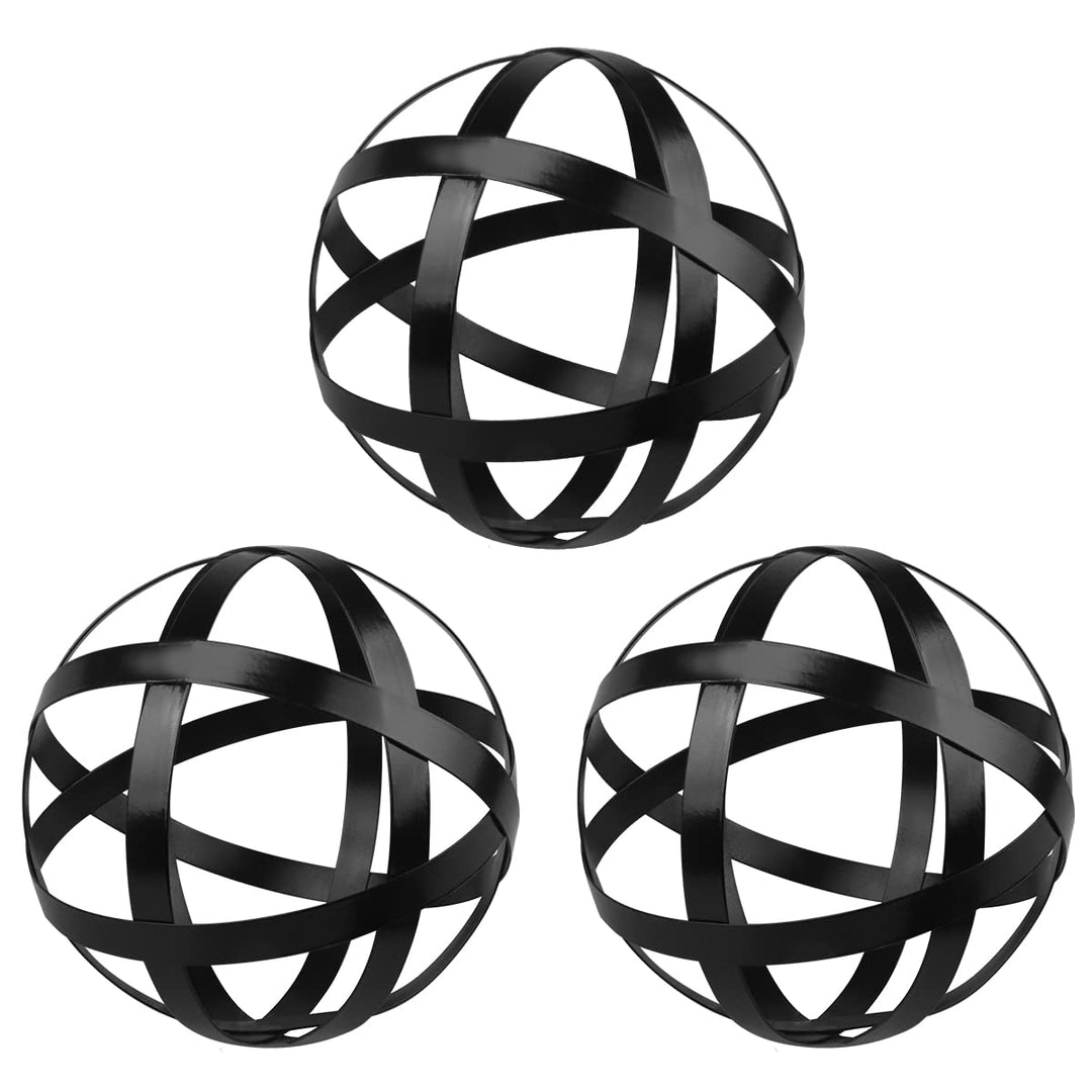 YiYa Schwarze dekorative Kugeln 3 Set – Metallkugel Dekoration – Metallband Dekokugel – Metallkugel