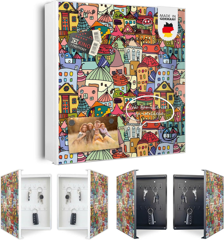 banjado Grosser Schlüsselkasten Metall - Schlüsselbox 30x30cm mit 32 Haken - Schlüsselkasten modern