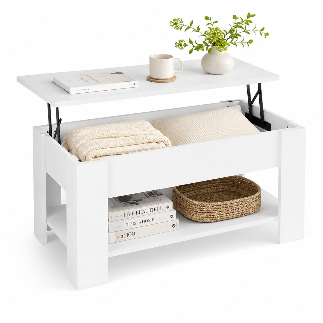 Relaxdays Couchtisch aufklappbar, HBT: 42x98x50 cm, Wohnzimmertisch mit Stauraum, zusätzliche Ablage
