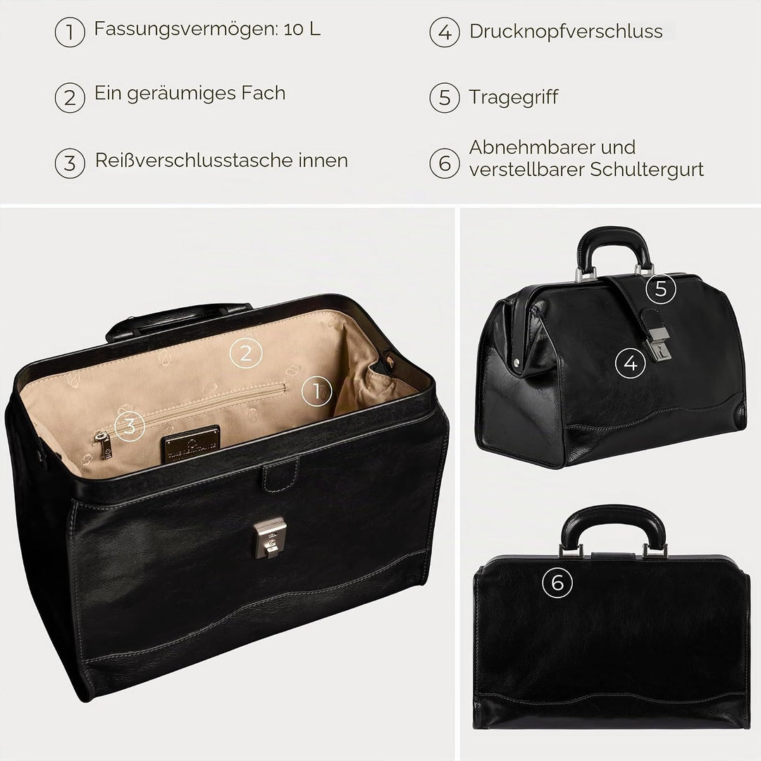 Time Resistance Leder Arzttasche - Arztkoffer - Doktortasche - Aus 100% Echtleder - Aktentasche für