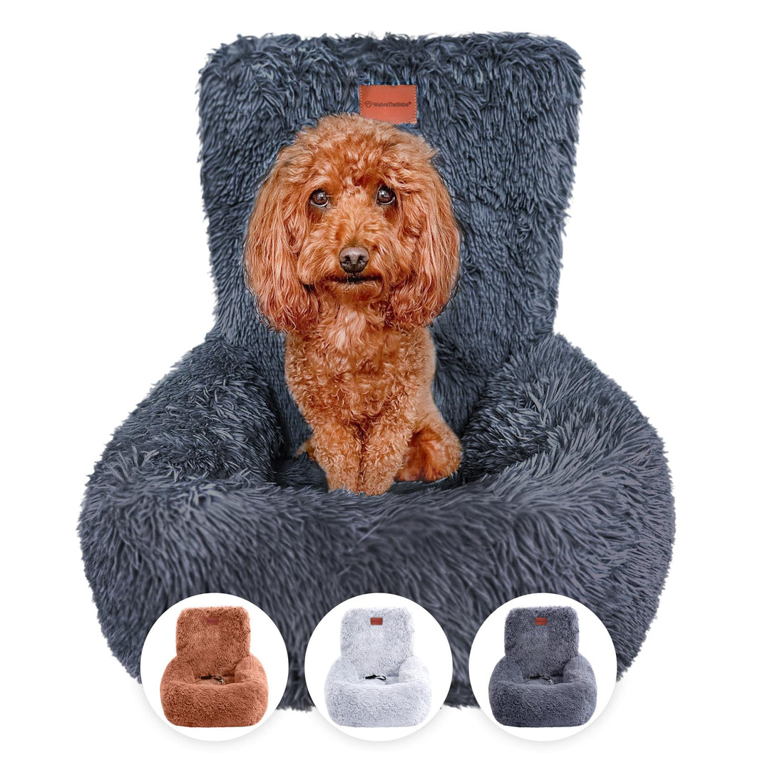 Wahre Tierliebe Hunde Autositz Fluffy inkl. Sicherheitsgurt - waschbarer Hundesitz Auto in schwarz/w