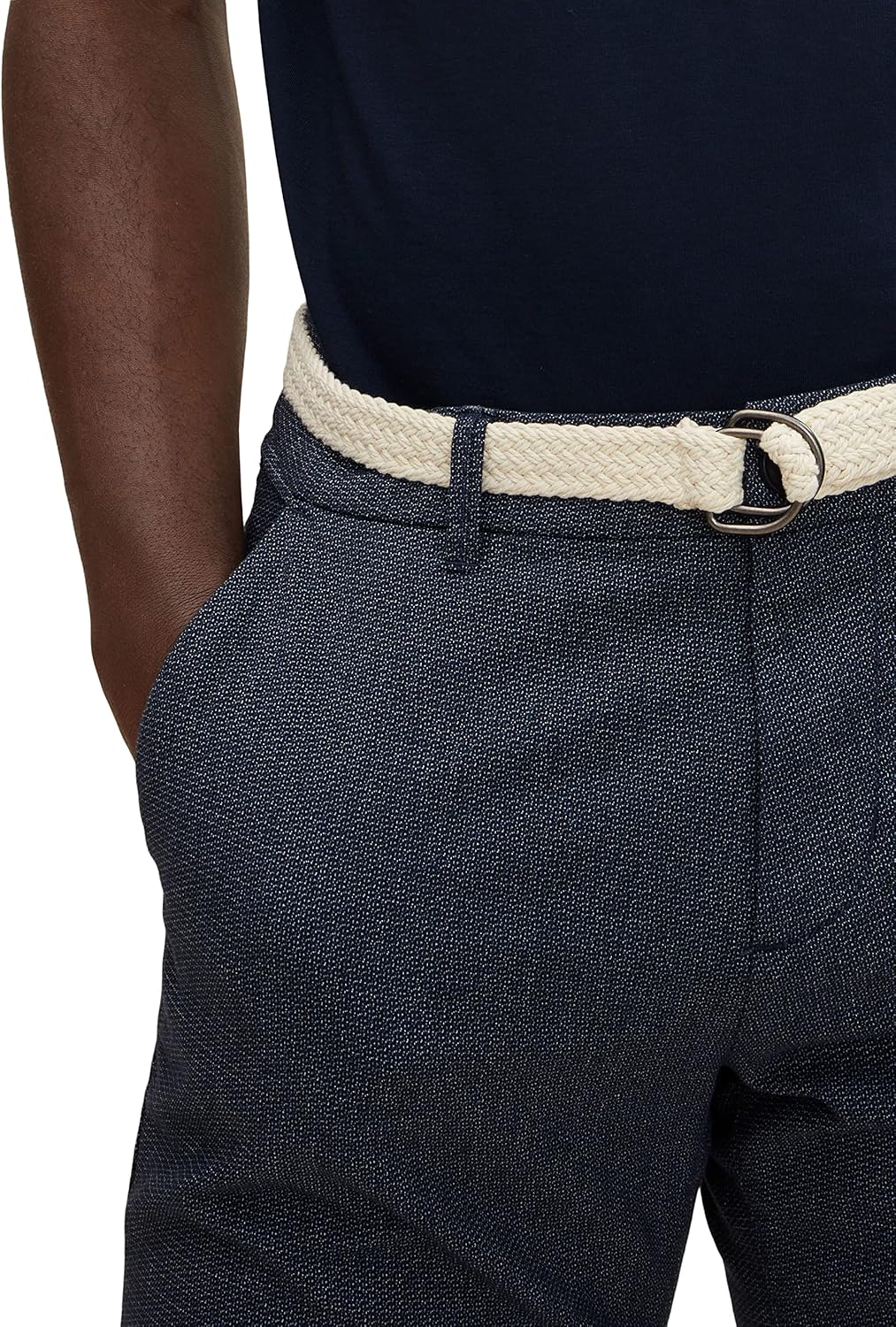 TOM TAILOR Denim Herren Chino Bermuda Shorts mit Gürtel, 29322 - Blue White Dobby