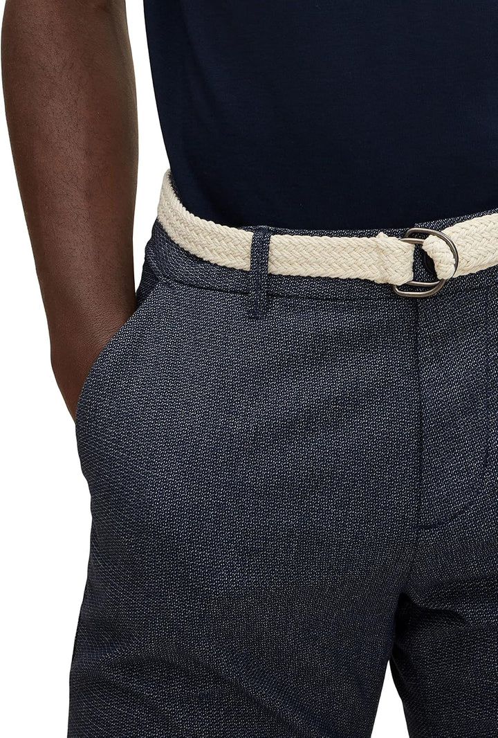 TOM TAILOR Denim Herren Chino Bermuda Shorts mit Gürtel, 29322 - Blue White Dobby