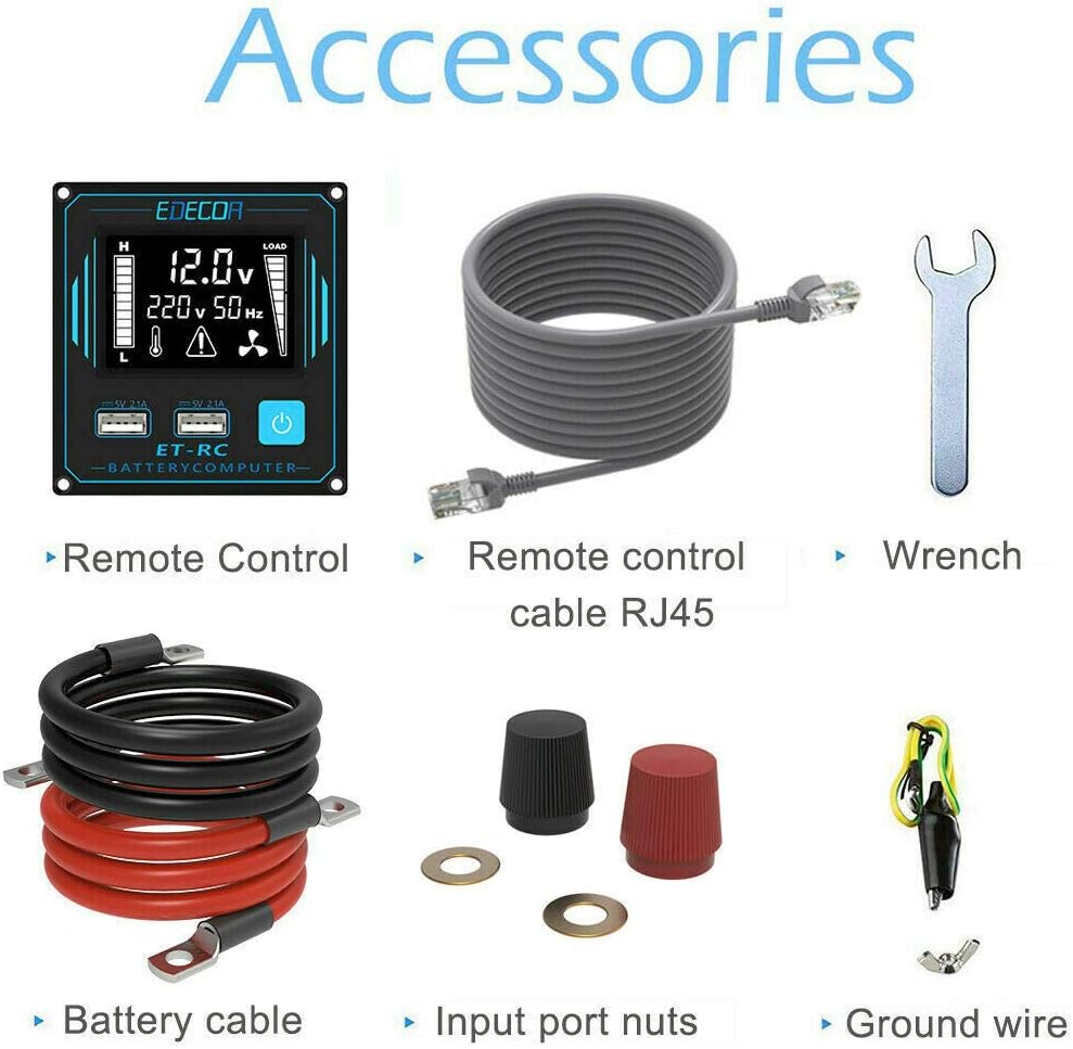EDECOA Wechselrichter 2000w 12v 230v Spannungswandler mit Neuer Fernbedienung 2X USB und Bildschirm