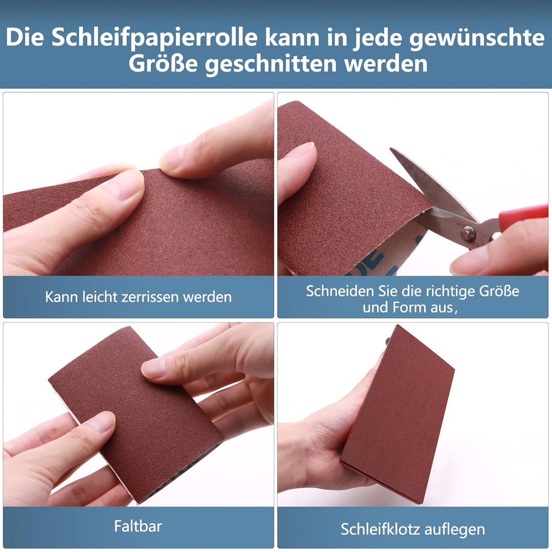 ZEHIQ Schleifpapier Rolle, Schleifpapierrollen Körnung 150, 100 mm x 10 m Schleifleinen Rolle für Ha