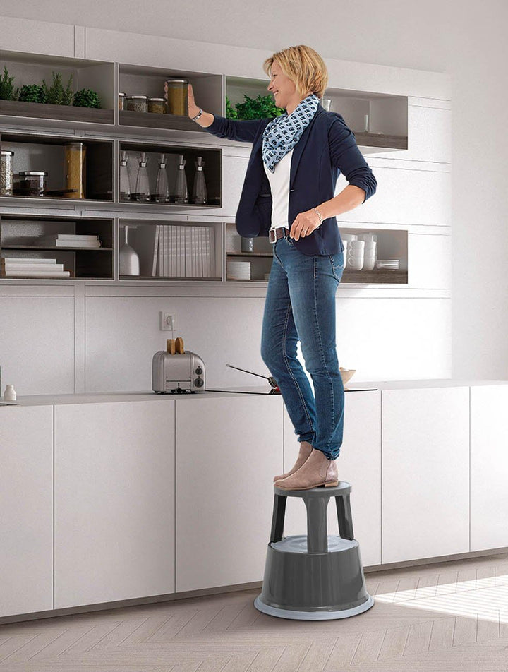 WEDO Metall-Kickstool mit Rollen – robuster Rollhocker aus Stahl mit Federrollen & rutschfester Trit