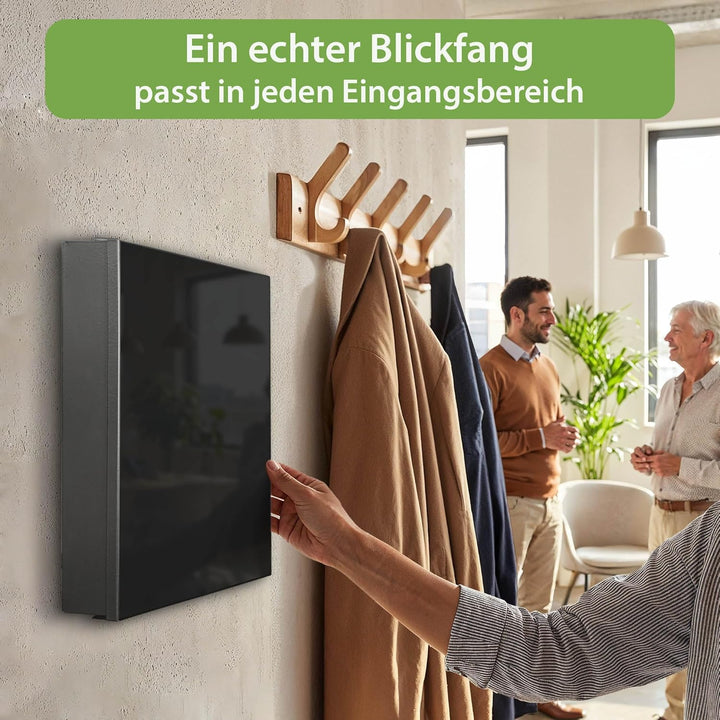banjado® Grosser Schlüsselkasten Glas/Schlüsselbox 30cm x 30cm mit 50 Haken - Motiv Tiefschwarz/Schl