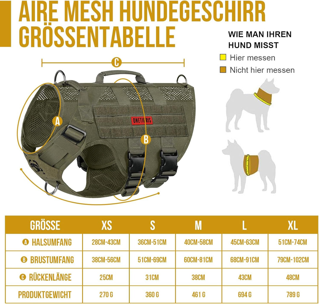 OneTigris No-Pull Hundegeschirr, AIRE MESH Einstellbar Sicherheitsgeschirr Ultra Atmungsaktiv für Gr