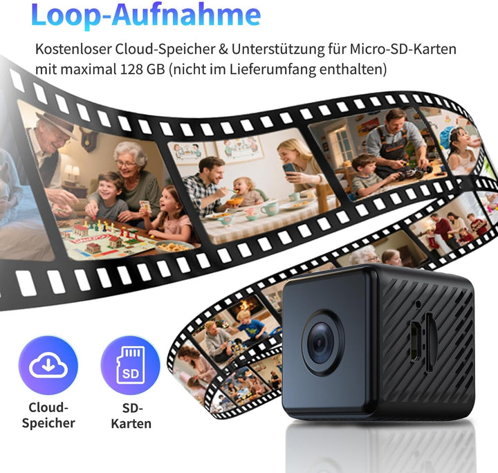Mini Kamera Überwachung Innen, Überwachungskamera Langer Akkulaufzeit, Kostenloser Cloud-Speicher, H