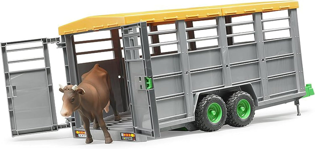 bruder 02227 - Viehtransportanhänger mit 1 Kuh - 1:16 Tiertransporter, Anhänger, Landwirtschaft, Bau
