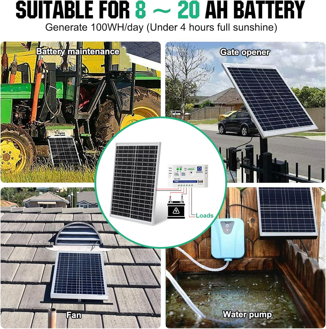 ECO-WORTHY 25 Watt 12 Volt Solarpanel IP65 Wasserdichtes Solarmodul Off Grid Batterieladung für Auto