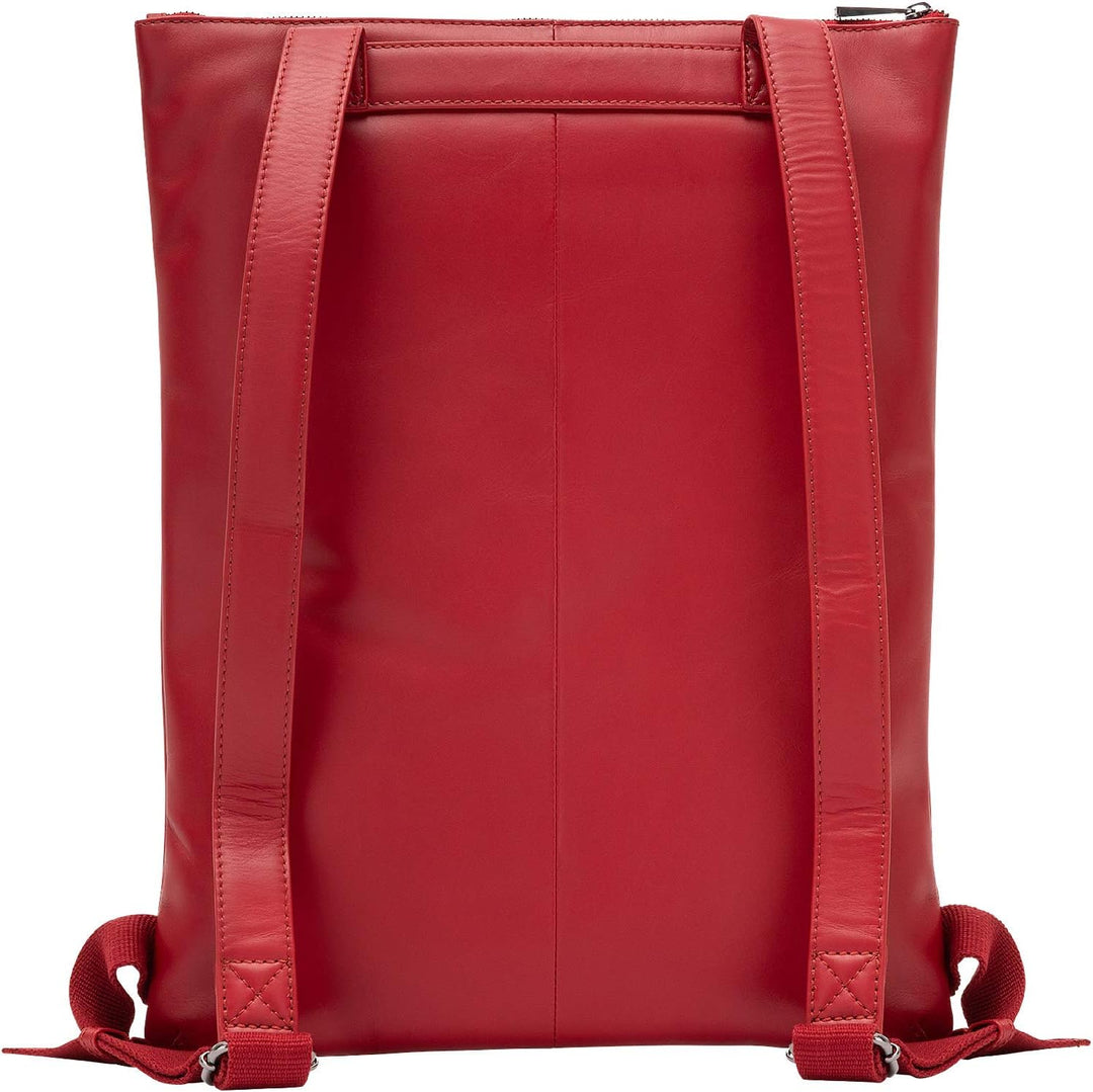 DuDu Herren Rucksack schmal und elegant in echtem, weichem Leder mit Reissverschluss Rot, Rot