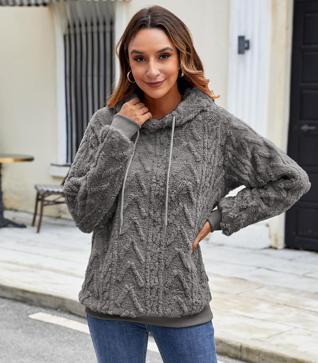 Hoodie Damen Kapuzenpullover Teddyjacke Pullover Herbst Winter Warm Wintermantel Casual Oversize Swe