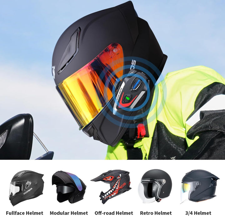 VCOROS Motorrad Helm Headset VR1,Motorcycle Kopfhörer Helmet Nur für eine Person,Wasserdicht IPX6, M
