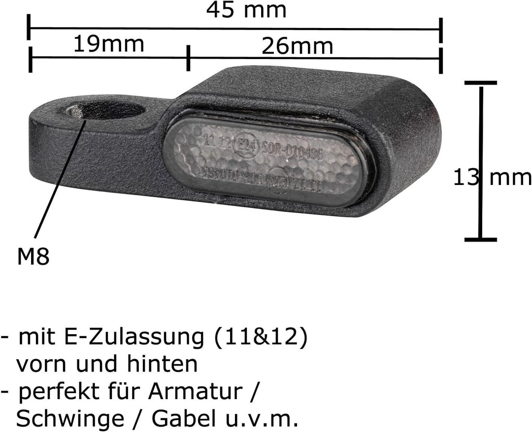 ToXx Motorrad LED Mini Blinker Custom Short für Lenker Armatur Gabel Schwinge e-geprüft universal fü