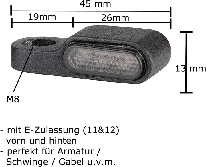 ToXx Motorrad LED Mini Blinker Custom Short für Lenker Armatur Gabel Schwinge e-geprüft universal fü