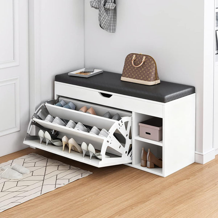 Schuhschrank mit Türen und Sitzkissen – Moderne Schuhbank mit Stauraum und gepolsterter Sitzfläche f