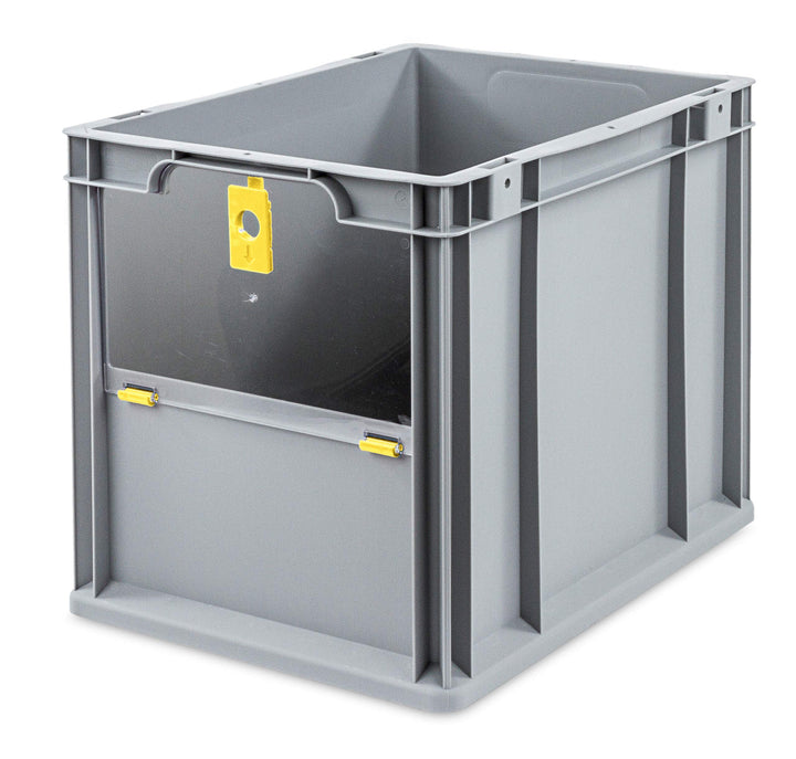 aidB Eurobox NextGen Insight Cover gelb, 400x300x320 mm, Cover hoch, robuste Regalbox mit Entnahmeöf