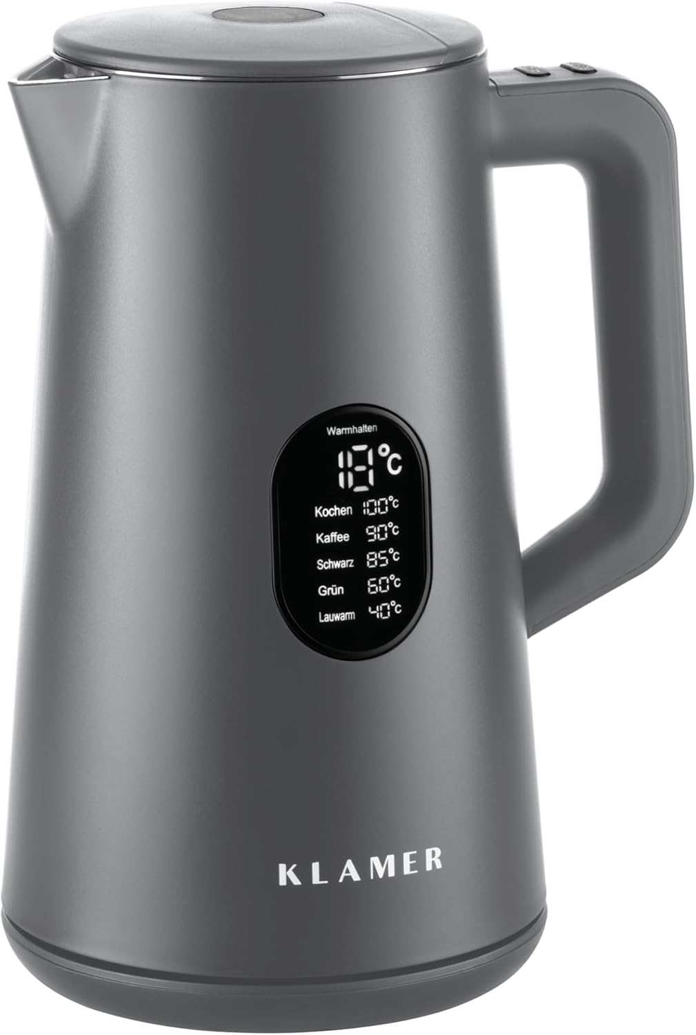 KLAMER Wasserkocher Edelstahl 1,5L 1800W elektrischer Wasserkocher grau mit Temperatureinstellung zw