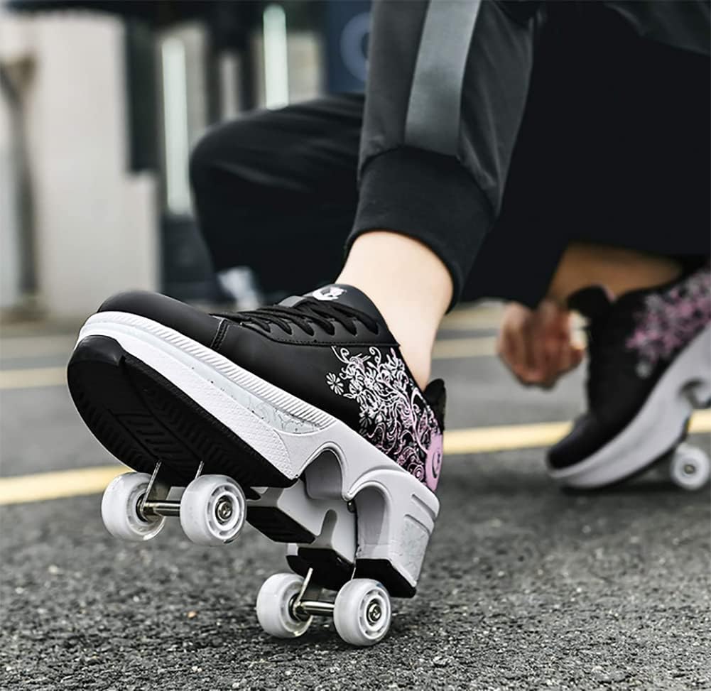 LDRFSE Schuhe mit Rollen, Rollschuhe Skateboard Schuhe Kinderschuhe Mit Rollen Skate Shoes Rollen Sc