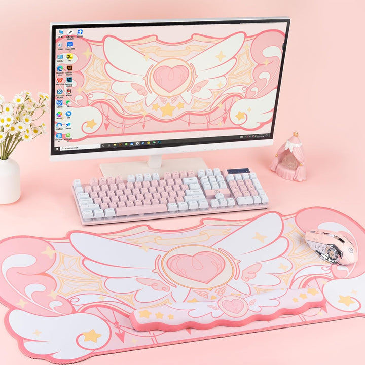 GeekShare Kawaii Mauspad Handgelenkstütze Set - rutschfeste Gummibasis Schreibtischmatte und Memory