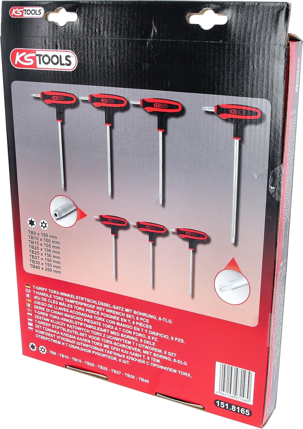 KS Tools KS 152 Tools 151.8165 ERGOTORQUEplus T-Griff-TX-Winkelschlüssel-Satz, 8-tlg.Bohrung