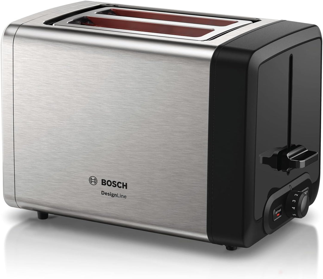 Bosch Kompakt Toaster DesignLine TAT4P420DE, integrierter Edelstahl-Brötchenaufsatz, mit Abschaltaut