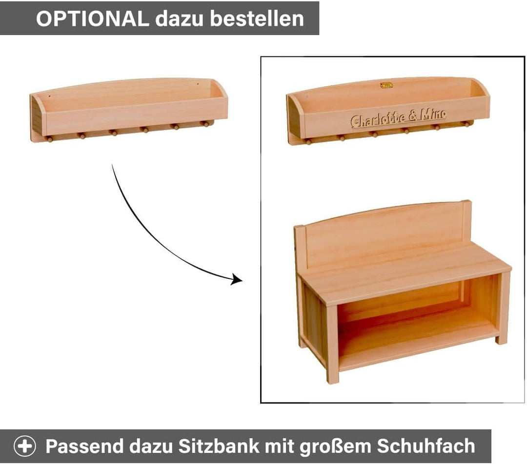 Holzspielzeug Peitz Kinder Wand-Garderobe Mützen-Ablage | Kinderzimmermöbel | Massivholz 8054