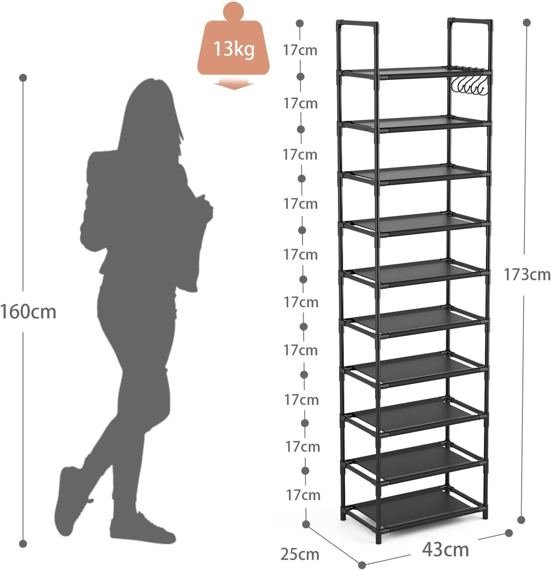 Schuhregal mit 10 Ebenen, Schuh-Organizer für 20-25 Paar Schuhe, offener Schuhschrank hoch, Schuhstä