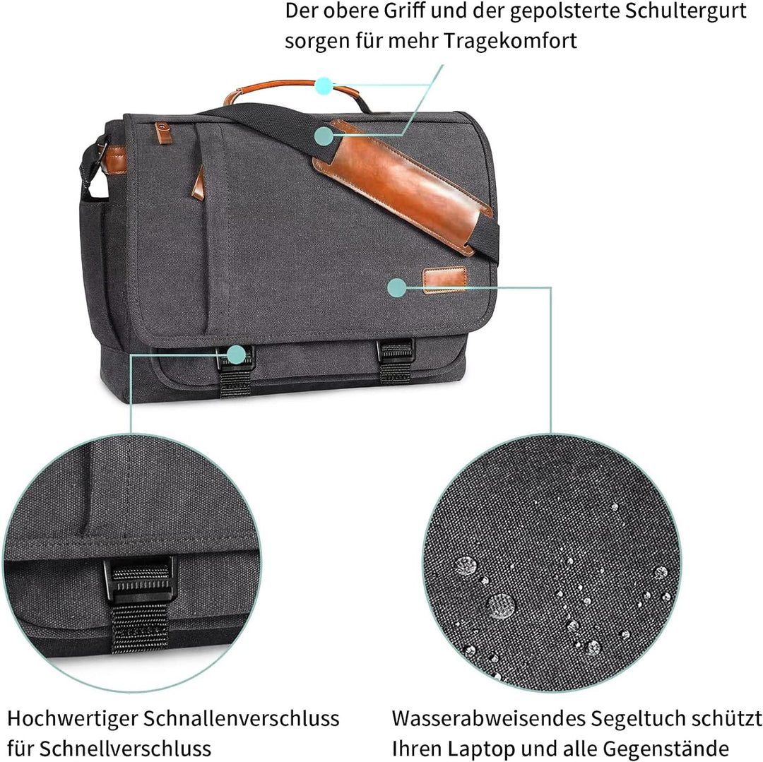 Estarer Umhängetasche 15,6 Zoll Laptoptasche aus Canvas für Schule/Reisen/Business 15-15.6 Zoll (Sch