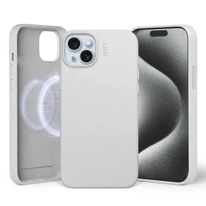 MOFT Magnetische Hülle für iPhone 15 Plus Kompatibel mit MagSafe, MOVAS Vegane Lederhülle, Weiches B