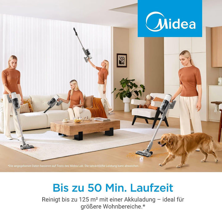 Midea P9 Lite Akku Staubsauger, kabelloser Stielstaubsauger 350 W, bis zu 26 kPa, bis zu 50 Min. Lau