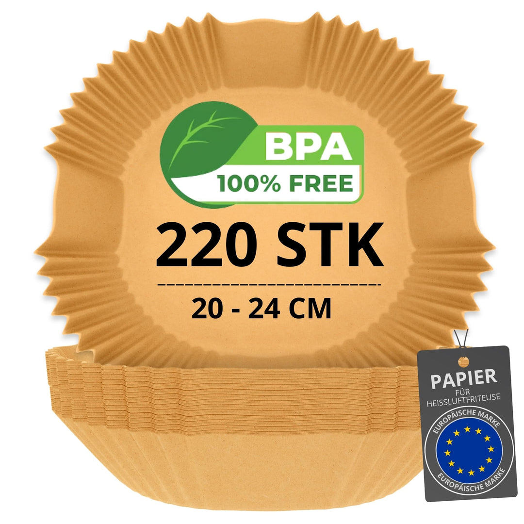 Backpapier für Heissluftfritteuse BPA-Frei 20-24cm | quadratisches Papier in der Auflaufform(20-24cm