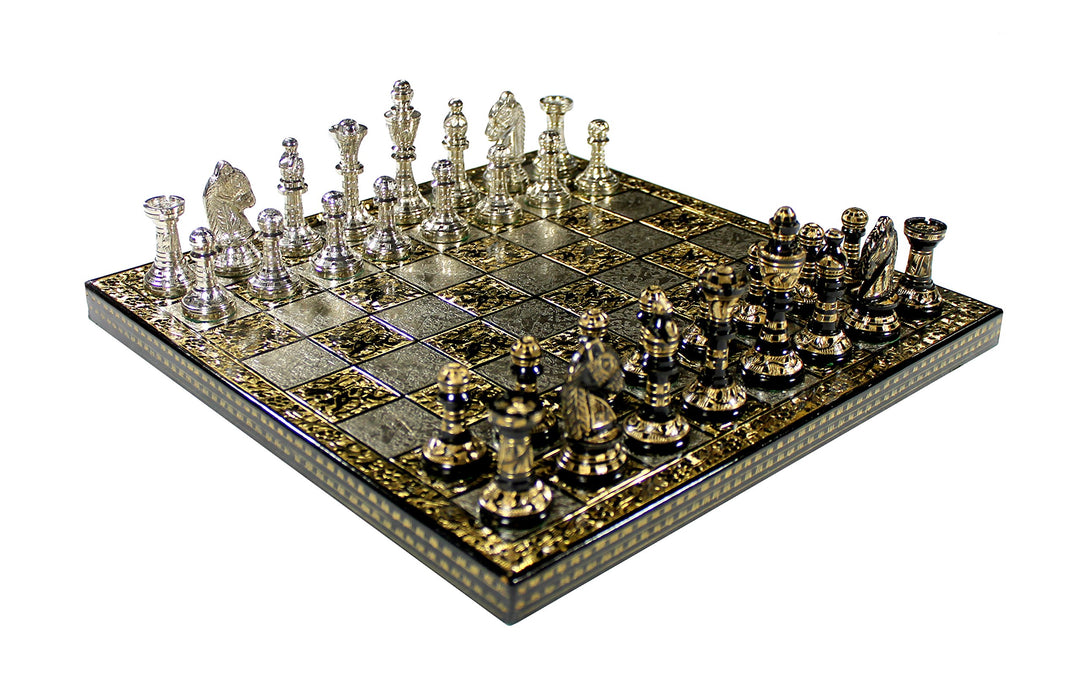 stonkraft Sammlerstück Messing Schachbrett mit 100% Messingfiguren Schachfiguren Münzen