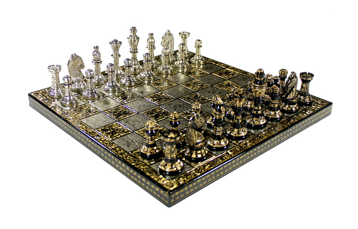stonkraft Sammlerstück Messing Schachbrett mit 100% Messingfiguren Schachfiguren Münzen