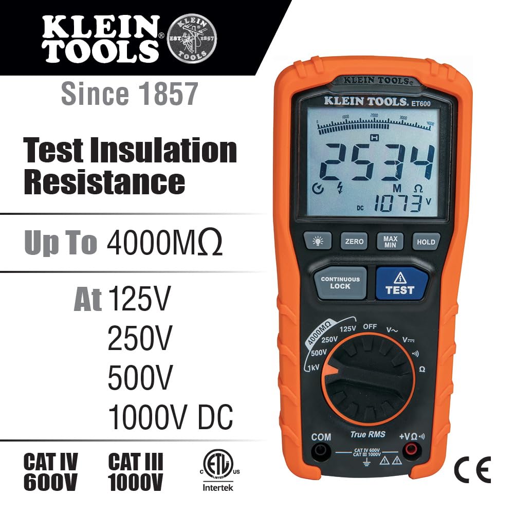 KLEIN TOOLS Isolations-Widerstandprüfgerät, Megohmmeter, Isolationswiderstandsprüfer, Multimeter, 40