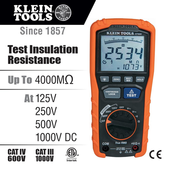 KLEIN TOOLS Isolations-Widerstandprüfgerät, Megohmmeter, Isolationswiderstandsprüfer, Multimeter, 40