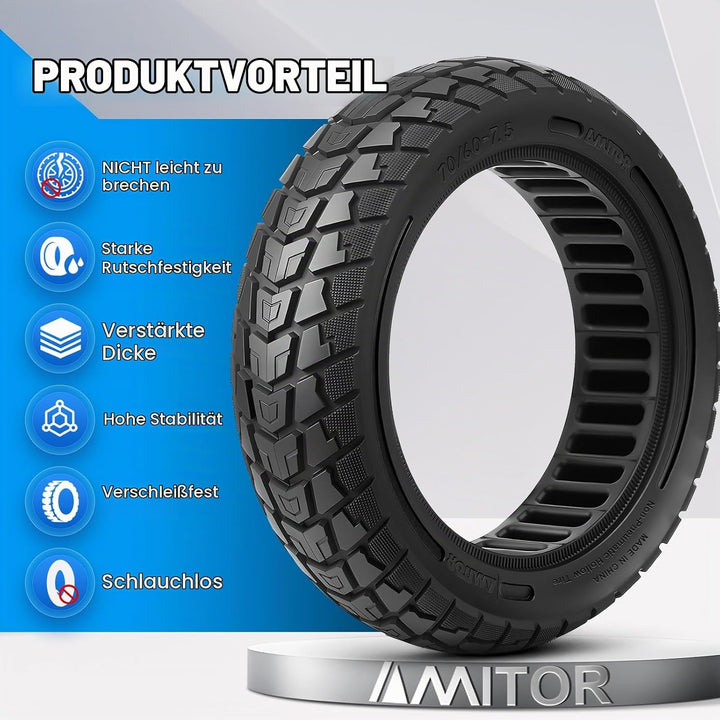 Amitor 70/60-7.5 Reifen Vollgummi Offroad für Segway ZT3 Pro/Segway-Ninebot MAX G3 Reifen E Scooter