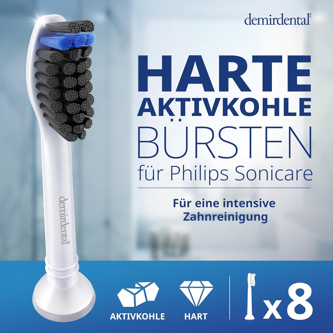 8er demirdental Ersatzbürsten passend für Philips Sonicare, Aktivkohle Aufsätze & Aufsteckbürsten, H