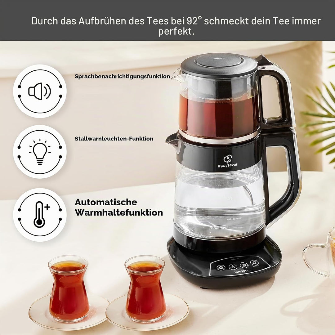 Karaca Caysever Maschine, Stahl, Chrome 1700 W, BPA-frei, 0,8 Lt Fassungsvermögen Glas-Teekanne, 1,5