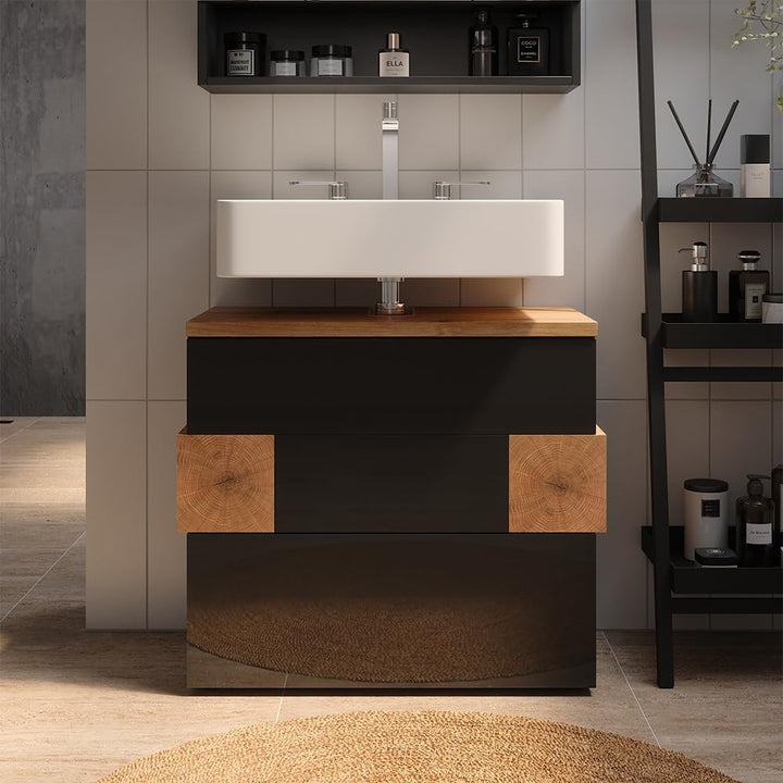 Vicco Waschbeckenunterschrank Eden, Anthrazit, 70 x 64.5 cm mit 2 Schubladen, zur Wandmontage mit Va