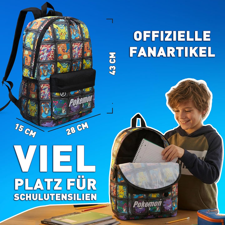 Get Trend Pokemon Rucksack Kinder Set, Kinderrucksack & Trinkflasche, 500ml Schule Sport Freizeit, G