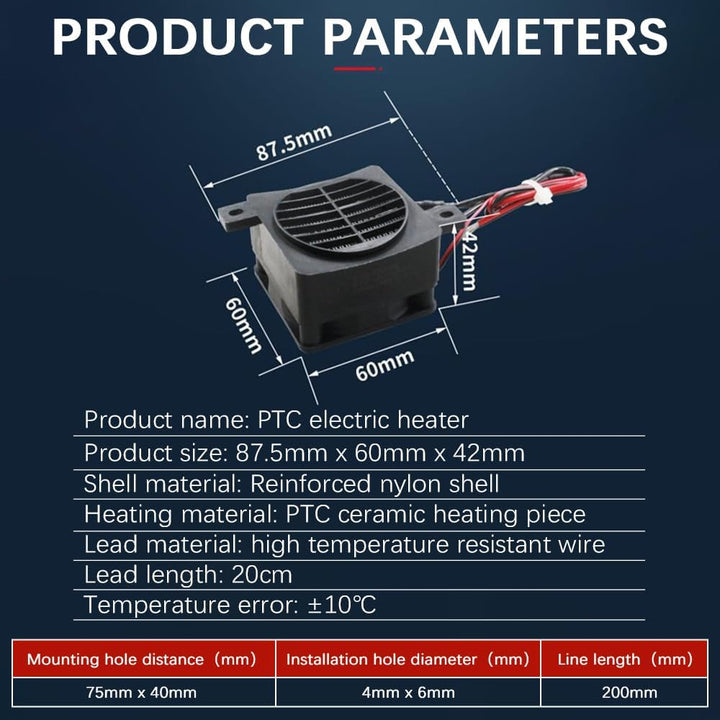 PTC Heizung 12V, Lufterhitzer Energiesparend PTC Heizelement 12V 150W mit Konstanter Temperatur Heiz