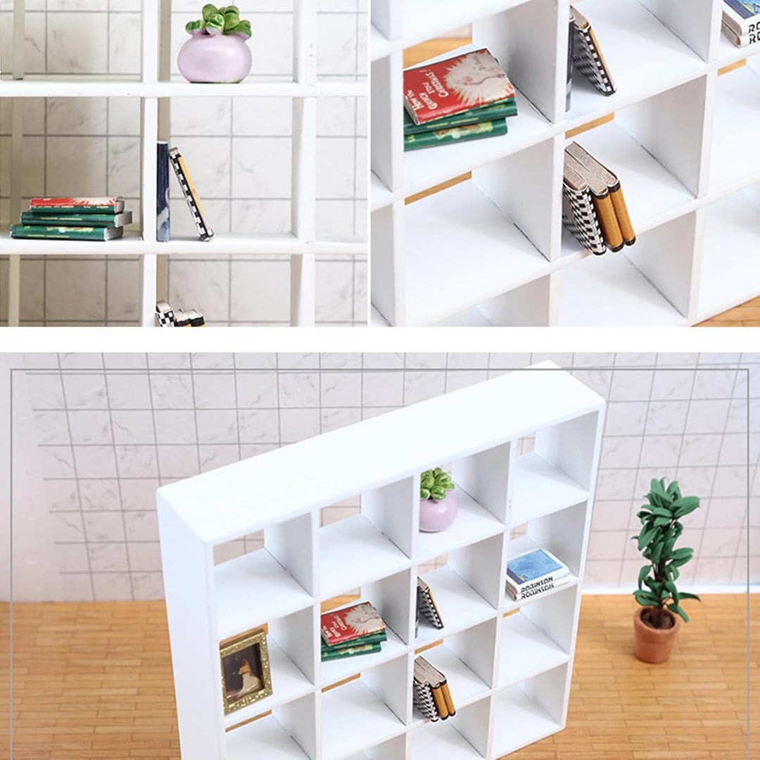 Puppenhaus-Bücherregal, realistisches Holz, 1:12 Miniatur-Bücherregal, 16 Gitter, Mini-Display-Regal